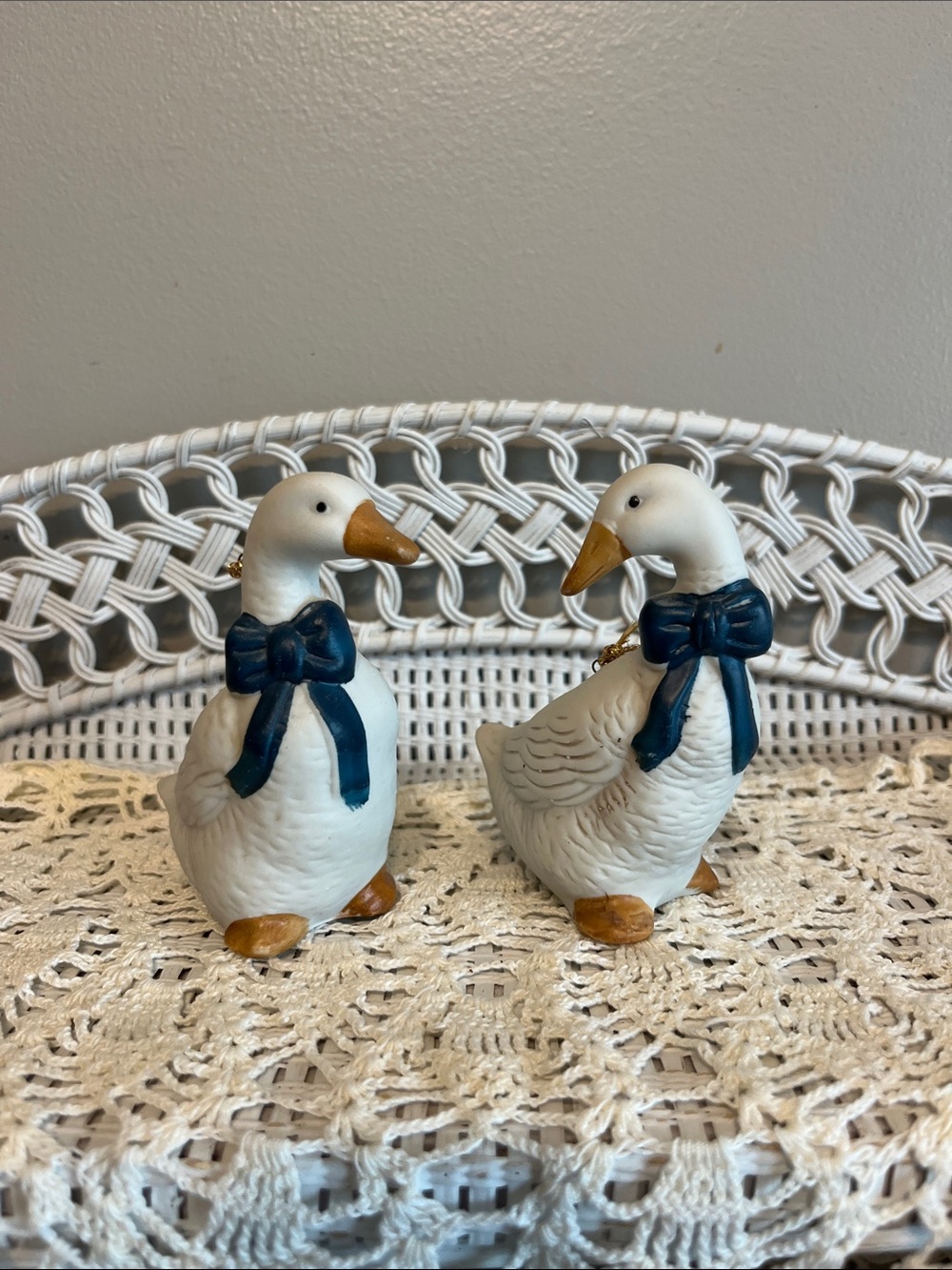 2 Vintage Goose Ornaments with Blue Bow – Country Farmhouse Cottagecore decor